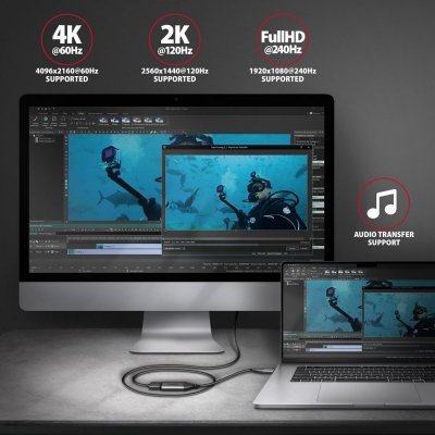 AXAGON Adapter RVC-HI2M  USB-C -&gt; HDMI 2.0 4K/60Hz Aluminum, 25cm kabel