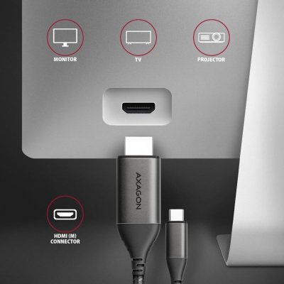 AXAGON Adapter RVC-HI2MC USB-C -&gt; HDMI 2.0 4K/60Hz Aluminum, 1.8m kabel