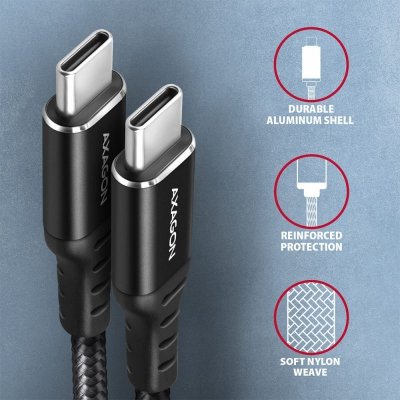 AXAGON Kabel BUCM-CM30AB USB-C USB-C 2.0, 3m, PD 60W, 3A, ALU, oplot, Czarny