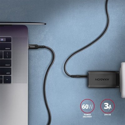 AXAGON Kabel BUCM-CM30AB USB-C USB-C 2.0, 3m, PD 60W, 3A, ALU, oplot, Czarny