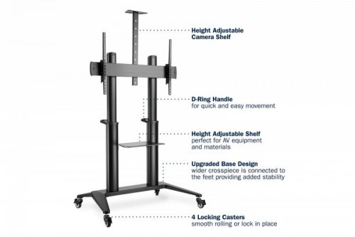 Digitus Stojak mobilny pojedynczy z półką i uchwytem na kamerę, 1xLCD max. 120 cali max. 140kg, VESA max. 1000x600