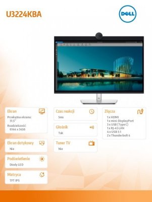 Dell Monitor U3224KBA 31.5 cala LED 6K/HDMI/DP/USB-C/KVM/Kamera