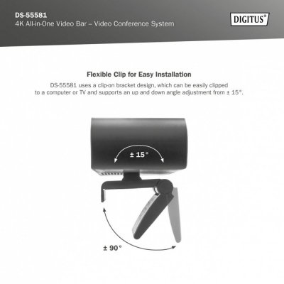 Kamera Digitus System wideokonferencji 4K ePTZ szeroki kąt 90° Sensor 3.0&#039;&#039; 8MP Hi-Fi, 2 mikrofony, pilot