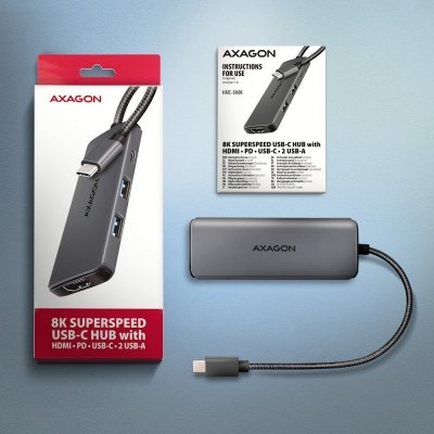 AXAGON Hub HMC-5H8K 2x USB-A, 1x USB-C, 8K HDMI, USB 3.2 Gen 1 hub, PD 100W, 15cm USB-C kabel