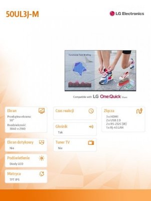 Monitor Digital Signage 50 cali wielkoformatowy, LG Electronics Ekran 50UL3J-M 