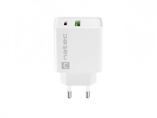 Natec Ładowarka sieciowa Ribera 1x USB-A + 1x USB-C 20W Biała