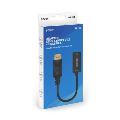 Savio Adapter DisplayPort (M) v1.2 - HDMI (F) v1.4, 4K, AK-62
