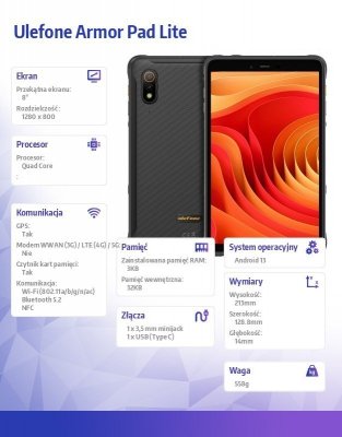 ULEFONE Tablet Armor Pad Lite 8 cali 3/32GB 7650 mAh czarny