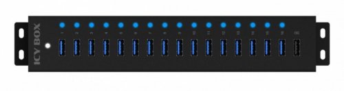 IcyBox Hub IB-HUB1717 16+1 port USB HUB, 16x USB + 1x USB do ładowania, USB 3.2 Gen 1, 96 Watt zasilacz
