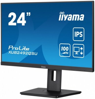 IIYAMA Monitor 23.8 cala ProLite XUB2492QSU-B1 IPS,QHD,USB-C,100Hz,3xUSB(3.2),HDMI,DP  300cd/m2,FreeSync,2x2W,HAS(150mm),PIVOT