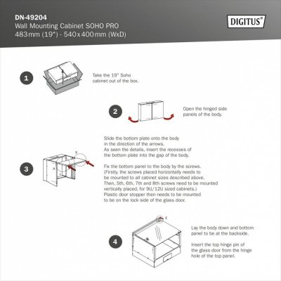 Digitus Szafa sieciowa wisząca 19 cali 9U, SOHO PRO 460 x 540 x 400 mm, nośność 60kg, drzwi szyba, niezłożona, Szara