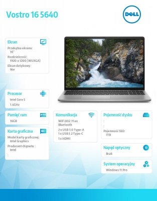 Notebook DELL Vostro 16 (5640) Win11Pro 5-120U/16GB/1TB SSD/16.0 FHD
