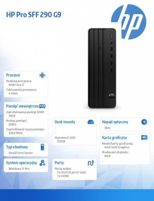 HP Inc. Komputer stacjonanrny 290SFF G9 i7-13700 512GB/16GB/DVD/W11P  997J0ET
