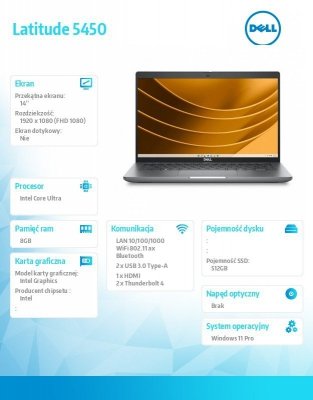 Dell Notebook Latitude 5450 Win11Pro Ultra 5 125U/8GB/512GB SSD 