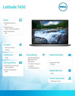 Dell Notebook Latitude 7450 Win11Pro Ultra 5 135U/16GB/512GB SSD Gen4/14 cali