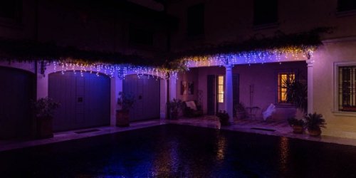 TWINKLY Inteligentne lampki sople Icicle 190 RGBW LED, 5x0,5 m, IP44, przezroczysty przewód