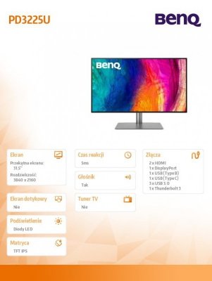 Benq Monitor 31.5 cala PD3225U  LED 5ms/2K/2000:1/HDMI/Czarny