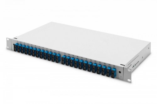 Digitus Przełącznica światłowodowa/panel krosowy z wyposażeniem 19 cali 1U, 24x SC duplex, OS2, pigtaile, adaptery, tacki, wysuwany, Szary