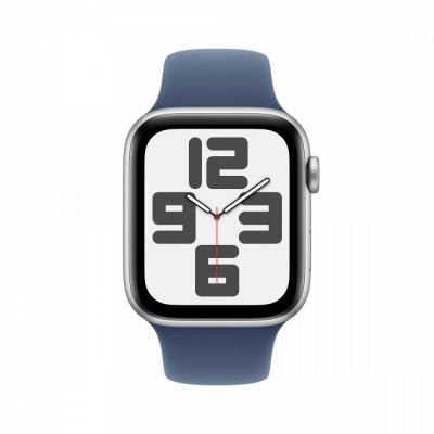 Apple Watch SE GPS, koperta 40 mm z aluminium w kolorze srebrnym z paskiem sportowy w kolorze denim - rozmiar S/M