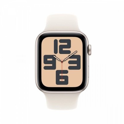 Apple Watch SE GPS, koperta 40 mm z aluminium w kolorze księżycowej poświaty z paskiem sportowym w kolorze księżycowej poświaty - rozmiar M/L