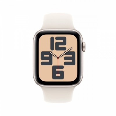 Apple Watch SE GPS + Cellular, koperta 44 mm z aluminium w kolorze księżycowej poświaty z paskiem sportowym w kolorze księżycowej poświaty - rozmiar S/M