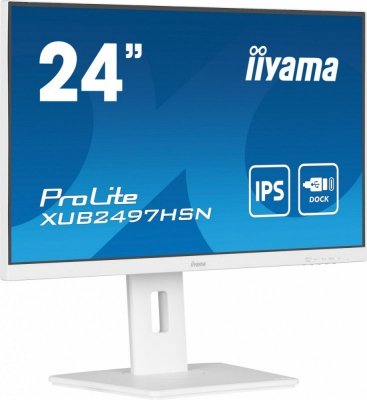 IIYAMA Monitor komputerowy  24 cale XUB2497HSN-W2 IPS, USB-C Dock, HDMI, DP, 300cd, Pivot, HAS, biały
