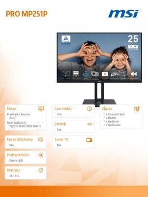 MSI Monitor PRO MP251P   24.5 cala/LED/FHD/Flat/100Hz/Czarny