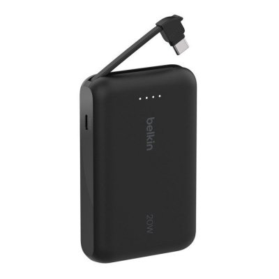 Belkin PowerBank BoostCharge 10k mAh 20w wbudowany kabel-C, port-C, czarny