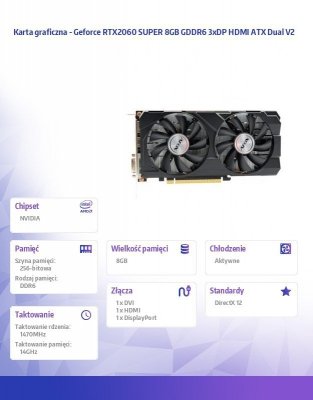 AFOX Karta graficzna - Geforce RTX2060 SUPER 8GB GDDR6 3xDP HDMI ATX Dual V2