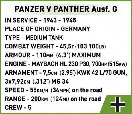 Cobi Klocki Klocki Panzer V Panther G Pudel 1133 klocków
