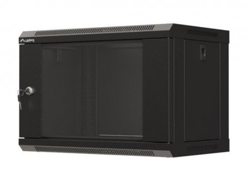 Lanberg Szafa instalacyjna rack wisząca 19 cali 6U 540x350 czarna drzwi  przeszklone ( flat pack)
