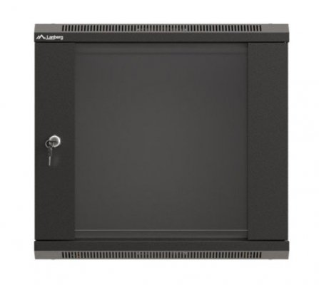 Lanberg Szafa instalacyjna rack wisząca 19" 540x350 czarna drzwi przeszklone ( flat pack)