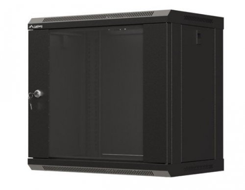 Lanberg Szafa instalacyjna rack wisząca 19" 540x350 czarna drzwi przeszklone ( flat pack)