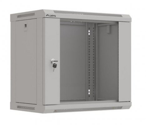 Lanberg Szafa instalacyjna rack wisząca 19 cali 9U 540x350 szara drzwi przeszklone ( flat pack)
