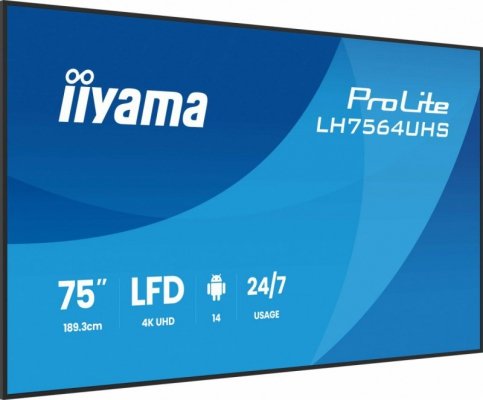 IIYAMA Monitor wyświetlacz digital signage 75 cali LH7564UHS-B1AG, 