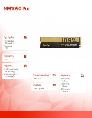 Lexar Dysk SSD NM1090 Pro 1TB Gen5 14000/10000 Radiator
