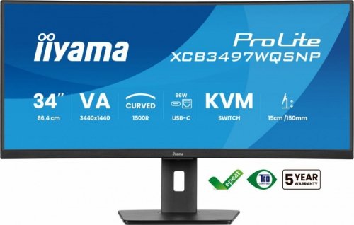 IIYAMA Monitor 34 cali XCB3497WQSNP-B1 VA,UWQHD,1500R,USB-cDock,KVM,95W /5y/