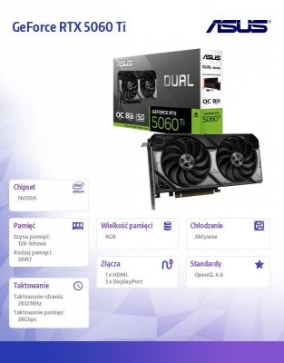 Asus Karta graficzna GeForce RTX 5060 Ti Dual OC 8GB GDDR7 128BIT 3DP/HDMI
