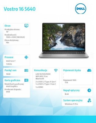 Dell Laptop Vostro 16 (5640) Win11Pro 7-150U/16GB/1TB SSD/16.0 FHD+/Intel Graphics/FgrPr/WLAN + BT/Backlit Kb/4 Cell/3YPS