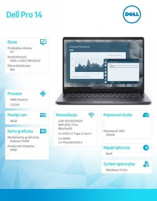 Dell Laptop Dell Pro 14 cali PC14255/AMD Ryzen 5 