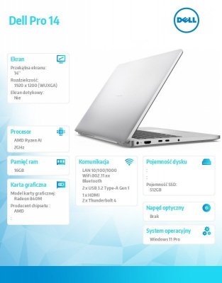 Dell Laptop Dell Pro 14 cali PC14255/AMD Ryzen AI 