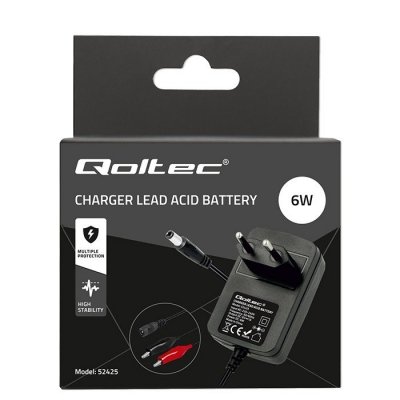 Qoltec Automatyczna ładowarka do akumulatora AGM GEL STD 6V | 1A |      Prostownik z sygnalizatorem LED