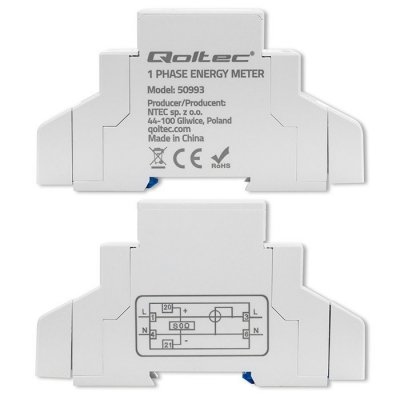 Qoltec Jednofazowy elektroniczny licznik | miernik zużycia energii na  szynę DIN | 230V | 30A | LCD | 1P