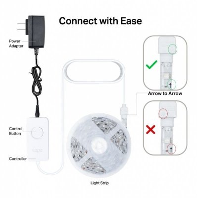 TP-LINK Taśma LED Smart Wi-Fi ze zmiennym kolorem                      SPEC: 2.4 GHz Wi-Fi, 802.11b/g/n, one 16.4 ft/5m RGB+IC LED light strip, 12V/112V/1.5