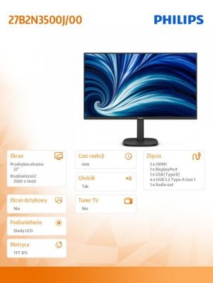 Philips Monitor komputerowy  27B2N3500J 27 cali IPS 120Hz HDMIx2 DP Pivot Głośniki