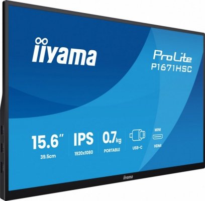IIYAMA Monitor komputerowy  15.6 cala P1671HSC-B1 IPS,FHD,miniHDMI,2xUSBC,250cd,8ms,2x1W,  0,7kg