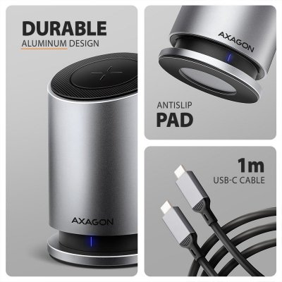 AXAGON HMC-WL9 Wieloportowy hub USB 9in1, 10Gbps, 3xUSB-A, 1xUSB-C, DP 8K/60Hz, HDMI 4K/60Hz, PD 100W, GLAN, 100cm USB-C kabel, wireless charging 15W