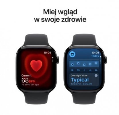 Apple Watch Series 11 GPS koperta 42 mm z aluminium w kolorze gwiezdnej szarości, pasek sportowy w kolorze czarnym - rozmiar S/M