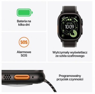Apple Watch Ultra 3 GPS + Cellular, koperta 49 mm z tytanu w kolorze naturalnym, bransoleta mediolańska z tytanu w kolorze naturalnym - rozmiar S