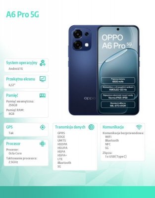 Oppo Smartfon A6 Pro 5G 8/256GB Niebieski CPH2781